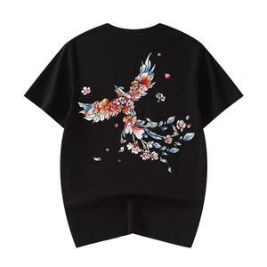 2022凤凰刺绣夏季新纯棉国潮情侣短袖青少年t恤男士半袖上衣体恤