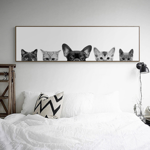 躲猫猫创意动物猫狗卧室床头画简约现代装饰画北欧风黑白萌宠动漫
