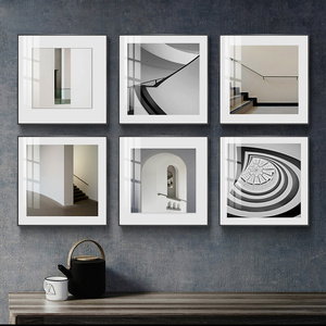 黑白建筑装饰画工业风摄影正方形挂画现代客厅背景墙极简轻奢简约