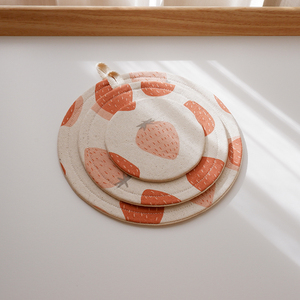 大颗草莓 手工布艺圆形夹棉餐垫杯垫椭圆形一人食茶垫