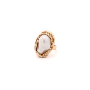 原创设计 欧美风新款戒指个性潮流夸张18k金色珍珠贝女可调节戒指