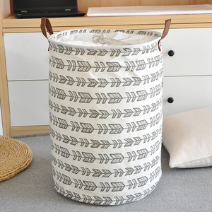 日式棉麻圆形收纳筐家用收纳桶布艺脏衣篓可折叠加高防水收纳篮筐