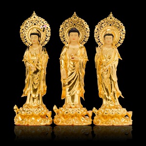 盛凡鎏金纯铜西方三圣阿弥陀佛佛像供奉家居摆件观音菩萨像大势至