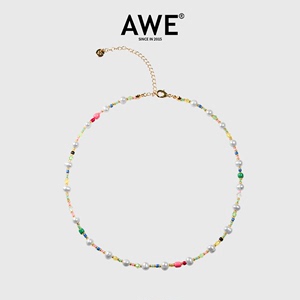 AWE官方正品周雨彤同款彩色珍珠项链水晶串珠琉璃手链小众锁骨链