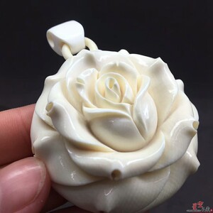 天然保真猛犸象象牙雕刻玫瑰花吊坠挂件 手工雕刻