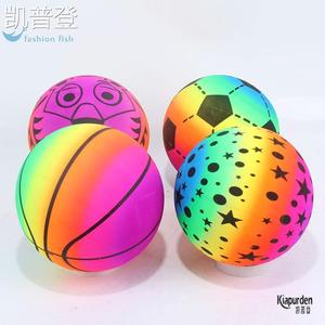 16P 9英寸彩虹球沙滩球儿童玩具皮球充气玩具足篮排混装彩喷球