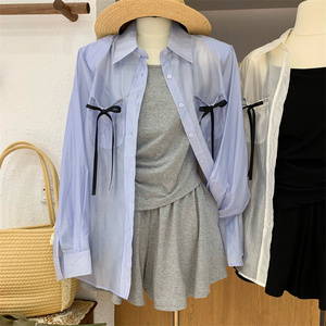长袖衬衫吊带+半身裙三件套女2024夏季韩版时尚气质配短裙套装