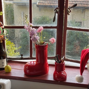 green house * 圣诞老人的大红靴子陶瓷花瓶笔筒多用收纳瓶