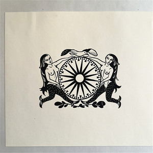 比利时-塞维林(mark severin)木刻版画藏书票原作《俩美人鱼》