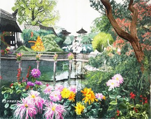 亭台楼阁风景图苏绣纯手工刺绣老绣片绣花特色礼品装饰画手工绣品