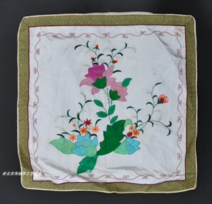 花鸟补花中式老红木家具小靠垫抱枕手工绣品老绣片京绣纯手工刺绣