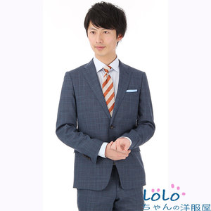日本代购青山洋服2017persons男士修身格纹时尚西服套装包邮