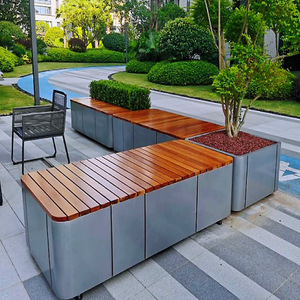 户外不锈钢花箱座椅组合商业广场休闲椅园林景观花盆卡座长凳定制