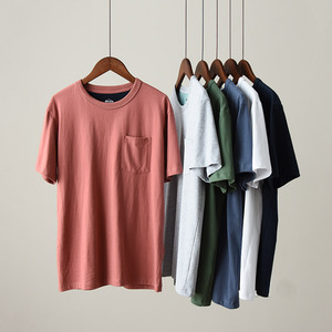 kc纯色基础款 男士全棉纯色口袋t恤 圆领套头薄款短袖上衣