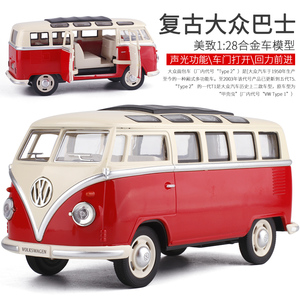 美致1:24大众巴士汽车模型 回力声光合金车模 儿童礼品玩具