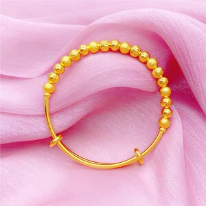 仿真越南沙金手镯女 24k铜镀金饰品假黄金转运珠手镯个性简约手环