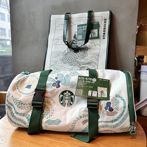 星巴克追星站活动绿色白色豆之旅托特健身包大容量包包单肩手拿包