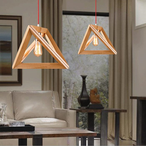 美式乡村几何形实木灯服装店餐厅创意个性原木灯三角形木头框吊灯