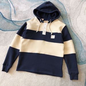 瑞典小众2020秋新款ac笑脸情侣款条纹拼色抽绳连帽卫衣棒球衫外套