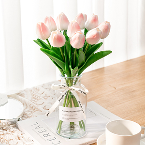 白色郁金香仿真假花客厅绿植摆设房间卧室装饰粉色干花束餐桌摆件