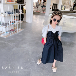 韩版女童装儿童夏季新品小大人版洋气假2件短袖连衣裙宝宝时尚裙