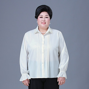 中老年人女装春装衬衫老人妈妈雪纺上衣服奶奶胖老太太加肥加大码