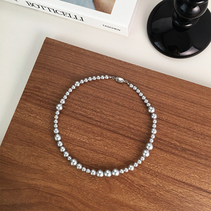 真多麻色银灰珍珠项链小众不规则渐变设计低调高级大颗珍珠锁骨链
