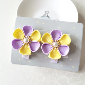 儿童和风花朵发夹一对女宝双马尾头饰小花发卡紫色女童前额刘海夹