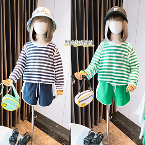 00啦芙莱kids淘宝大e小e童装夏款男童儿童韩版黑白撞色t恤 工装中裤