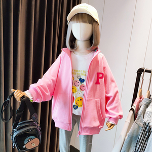 嗨大e小e品牌童装2022春季新品中大童少女粉卡通兔子拉链外套6527