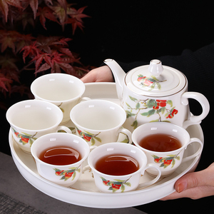 陶瓷功夫茶具家用过滤茶壶带把有耳茶杯茶盘底座整套花茶泡茶茶具