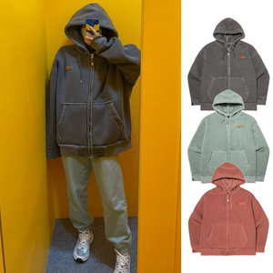 kodak柯达韩国代购21秋季男女情侣保暖拉链连帽加绒宽松卫衣外套