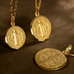 高迪小姐意大利进口金币复古18k 金币圣本笃吊坠项链叠戴项链首饰