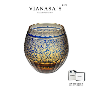 Vianasa's手工雕刻江户切子小众圆形复古高端水晶酒杯个性烈酒杯