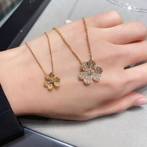 代购vca/梵克雅宝 三叶草项链 18k黄金 镶钻 花朵 吊坠 锁骨链女