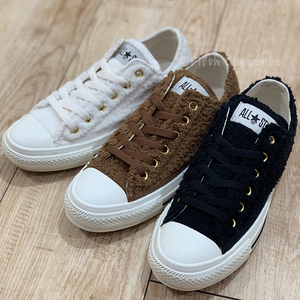 日本限定converse as boa ox匡威羊羔绒毛帆布鞋男女黑白棕低帮