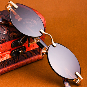 纯水晶石头镜小椭圆形无框天然水晶石眼镜女士时尚太阳镜开车墨镜