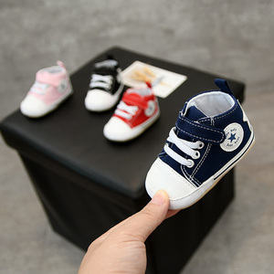 宝宝鞋帆布秋季3-9-12个月婴儿软底学步鞋0-1岁男女童高帮休闲鞋