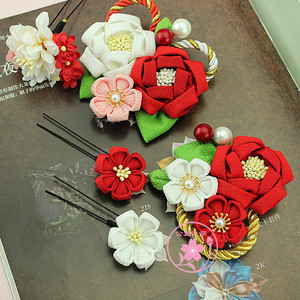 和风日式椿樱花发饰 高级和服正装浴衣头饰 振袖山茶头花摄影配饰