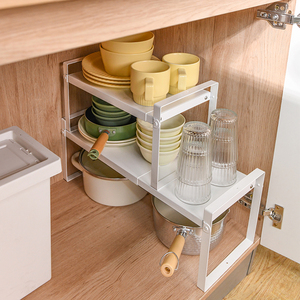 可伸缩橱柜置物架厨房柜子内收纳分层架隔板多层水槽下碗碟水杯架
