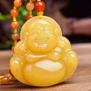 肖雅斋天然云南黄龙玉弥勒佛吊坠男女款大号黄玉大肚佛公玉坠挂件