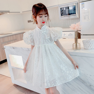 韩国女童夏装连衣裙儿童纱裙大童白色公主裙夏季洋气女孩蕾丝裙子