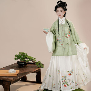 空谷记原创传统汉服女明制刺绣果熟来禽马面裙春秋款中国风非古装