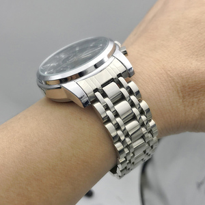 表带钢带手表链男士蝴蝶扣精钢20mm实心不锈钢弧口配件金属手表带
