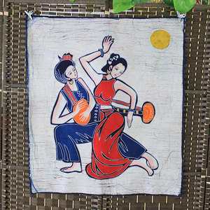 中号蜡染画傣族象脚鼓舞云南特色挂画餐厅酒店装饰背景画民族礼物