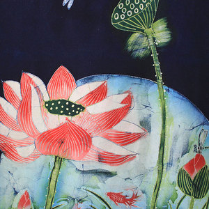 新款蜡染门帘花好月圆中式禅意布艺挂画云南民族工艺品客厅卧室隔