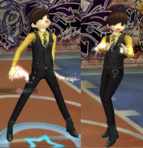 劲舞团最新款yy搭配 男黑色西装套装玫瑰花帅气发型衣服裤鞋永久6