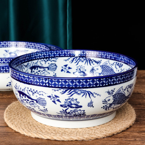 青花瓷碗陶瓷餐具商用大碗汤碗家用中式复古酸菜鱼大盆碗水煮鱼碗