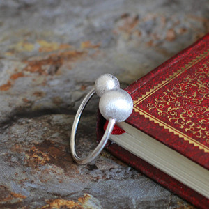 s925纯银泰银手工拉丝银球双球女士活口开口食指戒指保龄球款耳钉