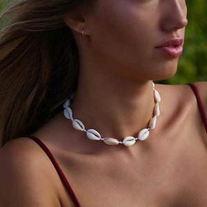 贝壳纯手工编织项链 珍珠扣 时尚创意锁骨链 颈链项圈可调节